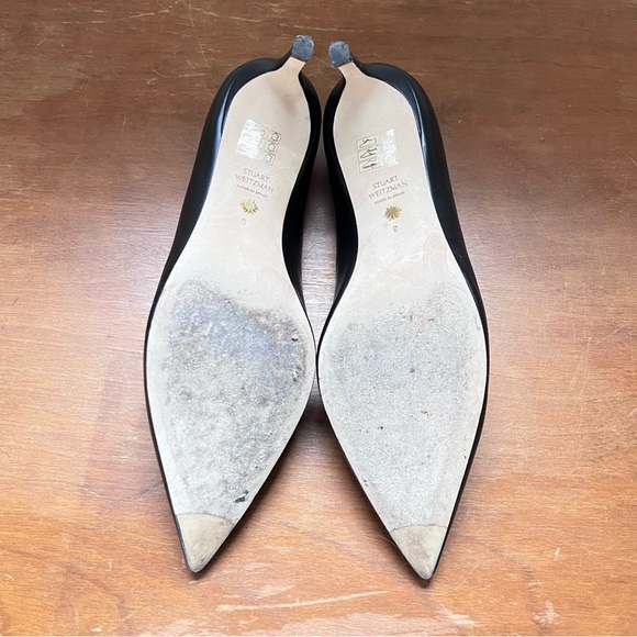 Stuart Wietzman Classic Black Leather Kitten Heel Pump Pointed Toe Anny 70 Sz 9 - Picture 8 of 13